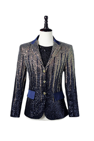 Glitter Navy Paljetter Single-Breasted menn Blazer